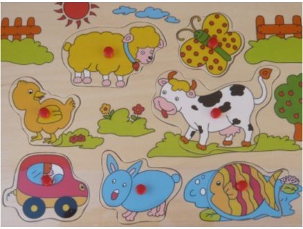 PUZZLE EN BOIS LES ANIMAUX FAMILIERS 7 PIECES - TOYS - PUZZLE A ENCASTRER AVEC BOUTONS - 610268D