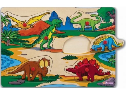 PUZZLE EN BOIS LES DINOSAURES - 6 PIECES - EICHHORN - PUZZLE A ENCASTRER - PUZZLE AVEC BOUTONS