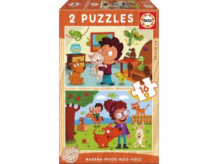 PUZZLE EN BOIS LES ENFANTS ET LES ANIMAUX DE COMPAGNIE 2 X 16 PIECES - EDUCA - 17618