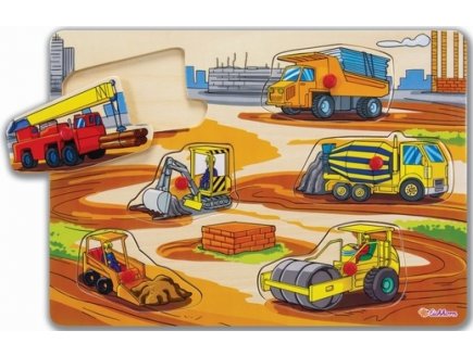 PUZZLE EN BOIS LES TRAVAUX PUBLICS : VEHICULE DE CHANTIER - 6 PIECES - EICHHORN - PUZZLE A ENCASTRER - PUZZLE AVEC BOUTONS