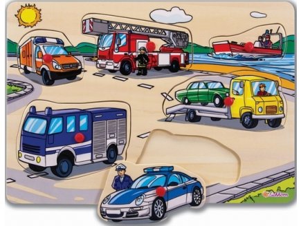 PUZZLE EN BOIS LES VEHICULES - 6 PIECES - EICHHORN - PUZZLE A ENCASTRER - PUZZLE AVEC BOUTONS