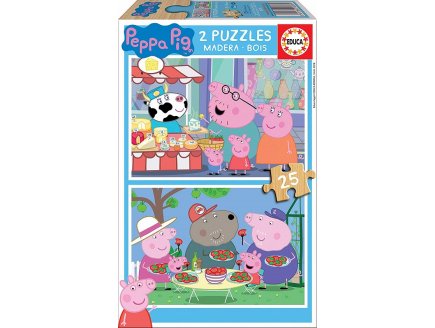 PUZZLE EN BOIS PEPPA LE COCHON AU MARCHE / PEPPA PIG ET REPAS EN FAMILLE 2 X 25 PIECES - EDUCA - 18078