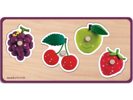 PUZZLE EN BOIS QUADRIFRUITS - 4 PIECES - JANOD - PUZZLE A ENCASTRER - PUZZLE AVEC BOUTONS