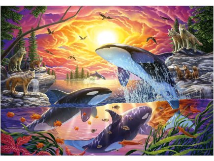 PUZZLE FAMILLE DE LOUP AU BORD DE L'OCEAN AVEC ORQUES ET POISSONS 4000 PIECES - COLLECTION MER Et PAYSAGE - EDUCA - 20259