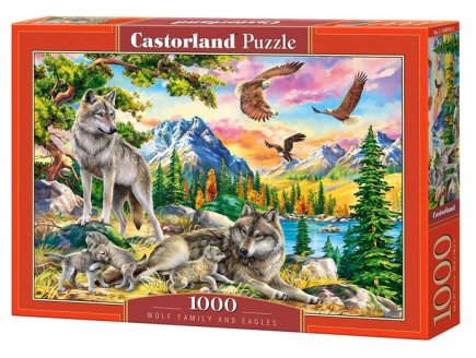 Puzzle famille de loups en montagne au printemps 1000 pieces - paysage, animaux - castorland