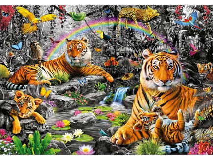 PUZZLE FAMILLE DE TIGRES AU BORD DU RUISSEAU DANS LA FORET 1500 PIECES - COLLECTION ANIMAUX SAUVAGES - EDUCA - 19563