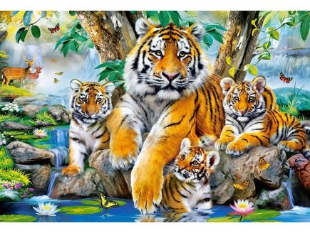 PUZZLE FAMILLE DE TIGRES DANS LA FORET 1000 PIECES - COLLECTION ANIMAUX SAUVAGES 