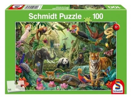 PUZZLE FAUNE COLOREE DANS LA JUNGLE 100 PIECES - ANIMAUX SAUVAGES - SCHMIDT - 56485
