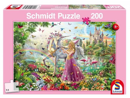 PUZZLE FEE AVEC LICORNE BLANCHE DANS LA FORET - 200 PIECES - SCHMIDT