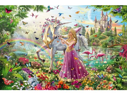 Puzzle fee avec licorne blanche dans la foret - 200 pieces - Schmidt