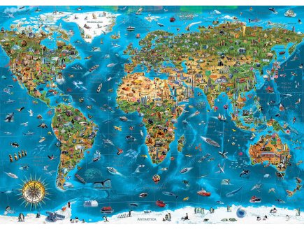 PUZZLE GEANT CARTE DU MONDE : LES MERVEILLES DU MONDE 12000 PIECES - COLLECTION  MONUMENT ET PAYS - EDUCA 19057