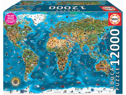 Puzzle geant carte du monde : les merveilles du monde 12000 pieces - collection  monument et pays - Educa 19057