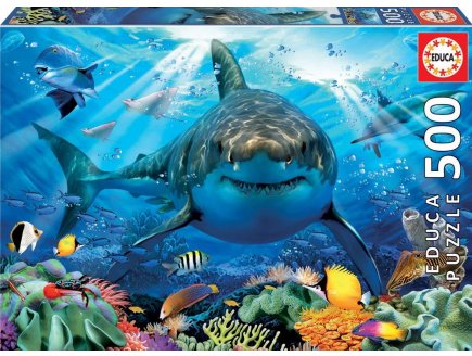 Puzzle grand requin blanc et le monde sous marin 500 pieces - collection animaux de la mer - Educa - 18478