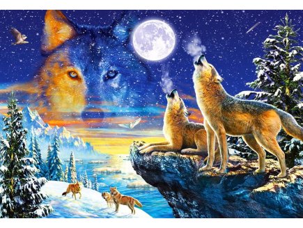 PUZZLE HURLEMENT DES LOUPS DANS LA FORET LA NUIT 1000 PIECES - COLLECTION ANIMAUX SAUVAGES