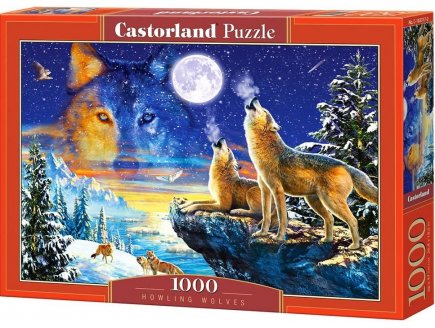 Puzzle hurlement des loups dans la foret la nuit 1000 pieces - collection animaux sauvages