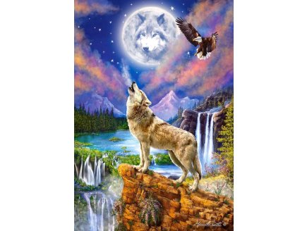 PUZZLE HURLEMENTS DU LOUP ARCTIQUE AU BORD DE LA RIVIERE NUIT DE PLEINE LUNE 1500 PIECES - COLLECTION ANIMAUX SAUVAGES