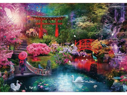 PUZZLE JARDIN JAPONAIS : RIVIERE CYGNES ET PAONS 3000 PIECES - COLLECTION PAYSAGE JAPON - EDUCA 19282