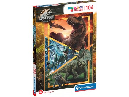 PUZZLE JURASSIC WORLD - DINOSAURE T-REX - VELOCIRAPTOR - TRICERATOPS - 104 PIECES - COLLECTION DINO - CLEMENTONI - 27181