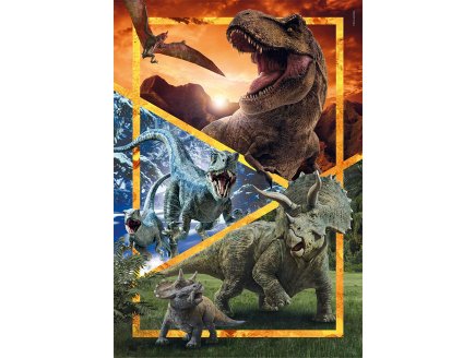 Puzzle jurassic world - dinosaure t-rex - velociraptor - triceratops - 104 pieces - collection dino - Clementoni - 27181