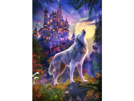 PUZZLE L'APPEL DU LOUP AU CLAIR DE LUNE ET LE CHATEAU 1000 PIECES - COLLECTION ANIMAUX SAUVAGES ET PAYSAGE