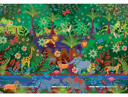 PUZZLE LA JUNGLE : LION TIGRE ELEPHANT GIRAFE ZEBRE LEOPARD 500 PIECES - COLLECTION ANIMAUX DE LA JUNGLE - EDUCA - 19245