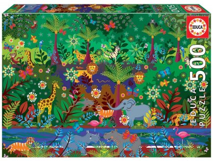 Puzzle la jungle : lion tigre elephant girafe zebre leopard 500 pieces - collection animaux de la jungle - Educa - 19245
