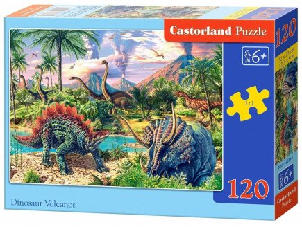 PUZZLE LA VALLEE DES DINOSAURES TRICERATOPS ET BRACHIOSAURE 120 PIECES - COLLECTION ANIMAUX PREHISTORIQUE DINO - CASTORLAND