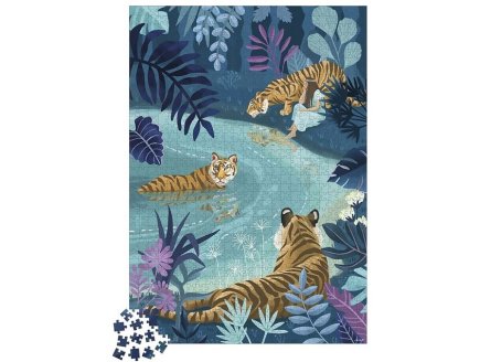 PUZZLE LE BAIN DES TIGRES AU CLAIR DE LUNE 1000 PIECES - ANIMAUX DE LA JUNGLE - JANOD - J02511