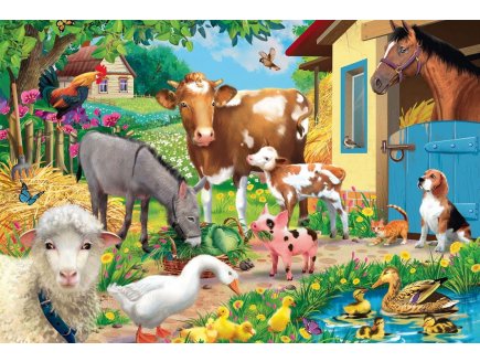 Puzzle Les animaux de la ferme 60 pi�ces - Vache - Cochon - Ane - Coq - Mouton - Canard - Chat - Chien - Schmidt - 56574