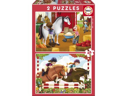 PUZZLE LES FILLETTES SOIGNENT LES CHEVAUX - 2 X 48 PIECES - EDUCA - 17150