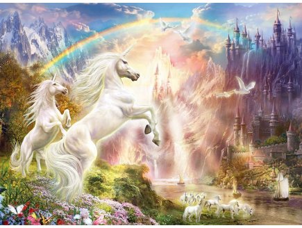 Puzzle Licorne Banche et Chteau avec un Arc en Ciel 500 pices - Collection paysage - Clementoni - 35054