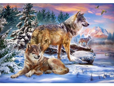 PUZZLE MEUTE DE LOUP DANS LA FORET ENNEIGEE 500 PIECES - COLLECTION PAYSAGE ET MONTAGNE - CASTORLAND