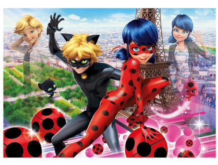 PUZZLE MIRACULOUS : LADYBUG ET CHAT NOIR A PARIS 104 PIECES - SUPERCOLOR - CLEMENTONI - 27077