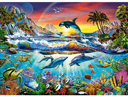 PUZZLE MONDE SOUS MARIN : DAUPHIN TORTUE ORQUE 300 PIECES - COLLECTION OCEAN - CASTORLAND