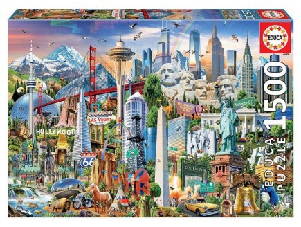 Puzzle monuments et symboles d'amerique du nord, usa 1500 pieces - collage etats-unis - educa - 17670