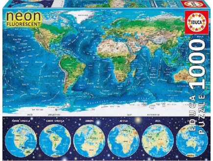 Puzzle neon la carte du monde 1000 pieces - collection fluorescent - Educa - 16760