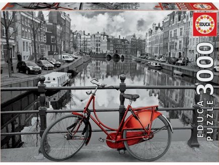 Puzzle noir et blanc amsterdam et le velo 3000 pieces - collection paysage - Educa - 16018
