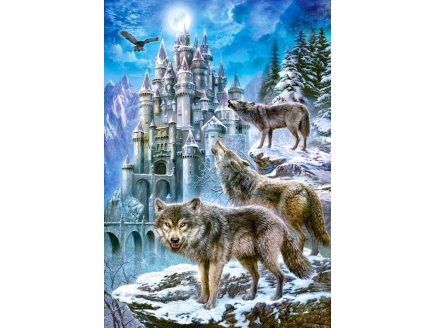 PUZZLE NUIT D'HIVER 3 LOUPS ET LE CHATEAU - 1500 PIECES COLLECTION PAYSAGE DE MONTAGNES - CASTORLAND