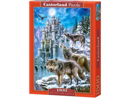 Puzzle nuit d'hiver 3 loups et le chateau - 1500 pieces collection paysage de montagnes - castorland