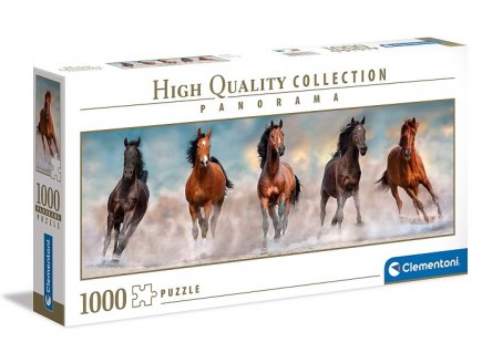 Puzzle panorama chevaux brun et noir qui courent 1000 pieces - collection animaux - Clementoni - 39875