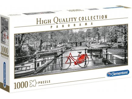 Puzzle panorama noir et blanc amsterdam et le velo 1000 pieces - collection paysage pays-bas - Clementoni - 39440