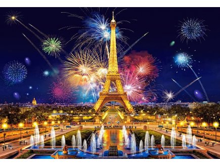 PUZZLE PARIS : LA TOUR EIFFEL VUE DU TROCADERO ET LE FEU D'ARTIFICE 1000 PIECES - COLLECTION PAYS 