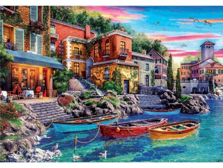 PUZZLE PAYSAGE VILLE DE COME : BARQUES AU BORD DE MER 3000 PIECES - COLLECTION ITALIE - EDUCA 19052