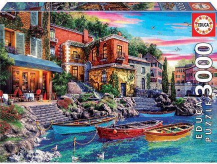 Puzzle paysage ville de come : barques au bord de mer 3000 pieces - collection italie - Educa 19052