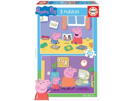 PUZZLE PEPPA PIG : PEPPA LE COCHON FAIT DE L ORDINATEUR / DANS SA CHAMBRE 2 X 20 PIECES - EDUCA - 18087
