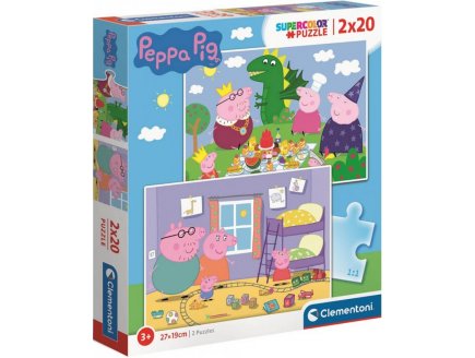 PUZZLE PEPPA PIG : PEPPA LE COCHON PIQUE-NIQUE / JOUE AU PETIT TRAIN 2 X 20 PIECES - CLEMENTONI 24778