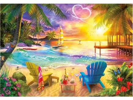 PUZZLE PLAGE PARADISIAQUE DES AMOUREUX 1000 PIECES - COLLECTION PAYSAGE - OCEAN - MER  - EDUCA - 20255