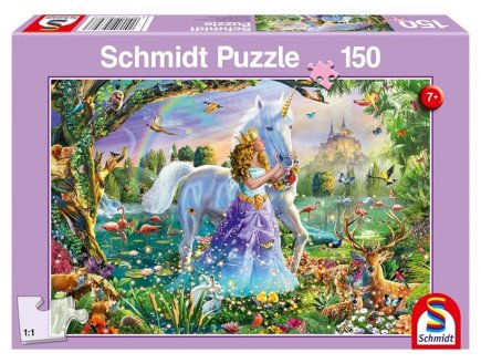 PUZZLE PRINCESSE FEE AVEC LICORNE ET CHATEAU 150 PIECES - FANTASTIQUE - SCHMIDT - 56307