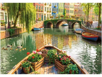 Puzzle Promenade fleurie sur les canaux d'Amsterdam, Pays-Bas 1000 pieces - Capitale d'Europe - Educa - 20563
