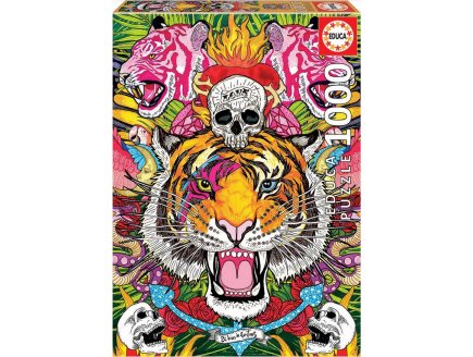 Puzzle rugissement du tigres avec tete de mort 1000 pieces - collection animaux sauvages - Educa - 19017